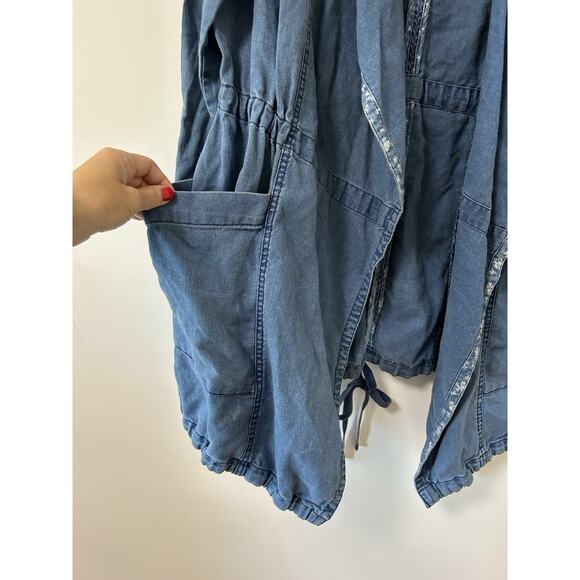 Hei Hei Anthropologie Linen Chambray Jacket Cascade Cardigan Open Blue Long SM - Picture 4 of 11